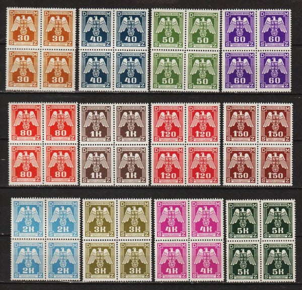 Böhmen & Mähren, B&M MiNr. D 13-24 ** Viererblöcke komplett