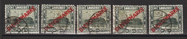 5 x Saar MiNr. D 15 gestempelt  (sab22)