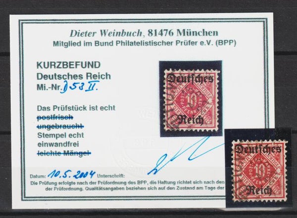 MiNr. D 53 II gestempelt, Befund Weinbuch BPP, einwandfrei, einwandfrei