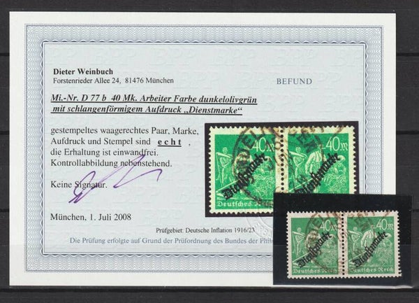 MiNr. D 77 b gestempelt, Befund Weinbuch BPP, einwandfrei, einwandfrei