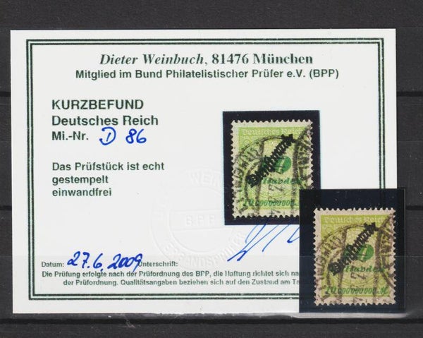 MiNr. D 86 gestempelt, Befund Weinbuch BPP, Echt, Einwandfrei