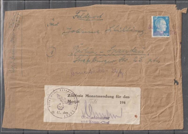 Feldpost, Zollfreie Monatsendung