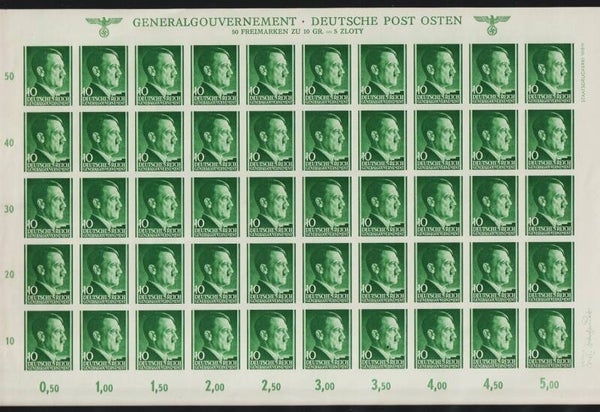 Generalgouvernement MiNr. 74 U postfrischer ** Bogen