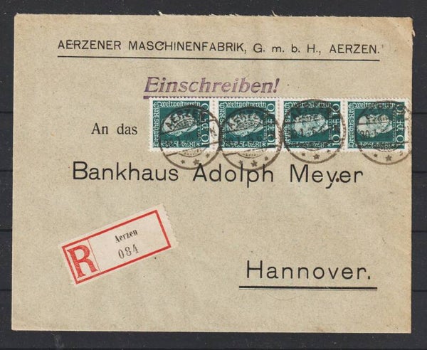 MiNr. 368  (4x) auf R-Brief "Maschinenfabrik" AERTZEN 30.1.25  (hs)