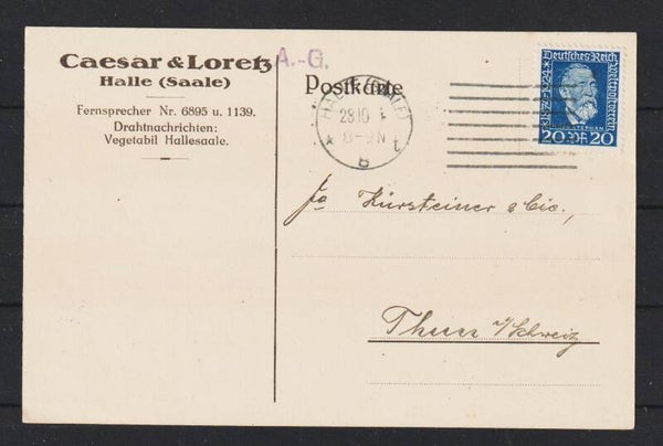 MiNr. 369 auf Postkarte "Caesar & Loretz" HALLE 28.10.24  (hs)