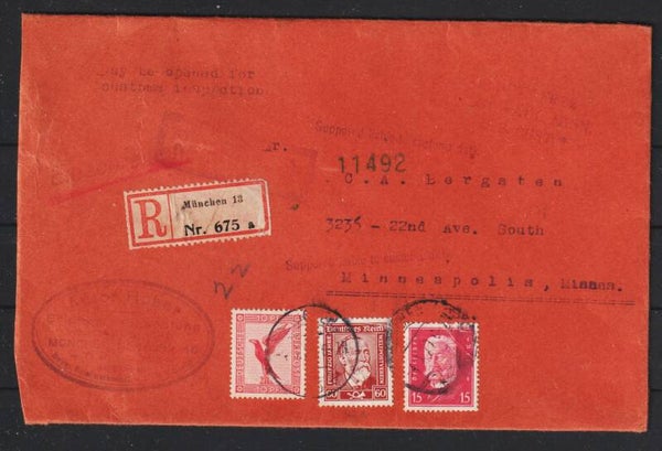 MiNr. 362 auf R-Brief MÜNCHEN 4.5.29 nach Minneapolis / USA    (hs)