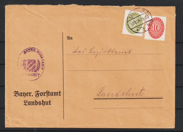 MiNr. D 123, D 128 auf Brief  LANDSHUT  17.8.34  (ad27)