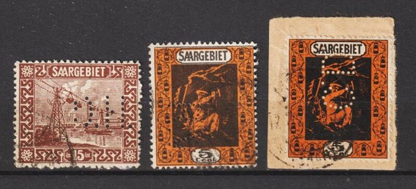 Saar MiNr. 85, 87 Perfins Firmenlochungen CD - RV - DH