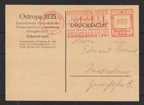 Postkarte zur OSTROPA 1935, Werbe- und Freistempel  (as32)