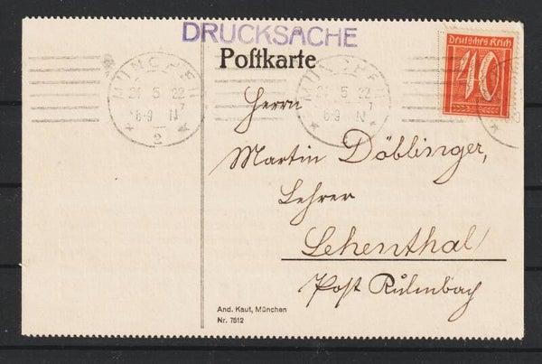 MiNr. 163 Postkarte, Drucksache MÜNCHEN 21.5.22   (s23006)