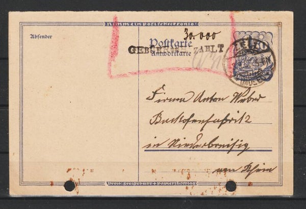 Ganzsache P 149 A Gebühr bezahlt, ZELL 3.9.23  (s23025)