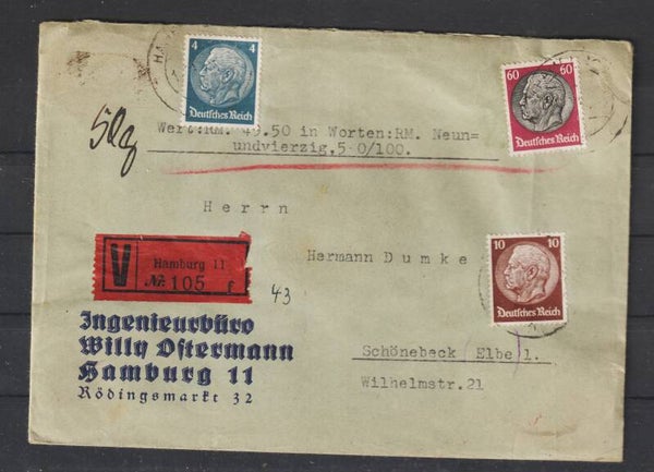portogerechter Wertbrief HAMBURG 12.10.41   (s23040)