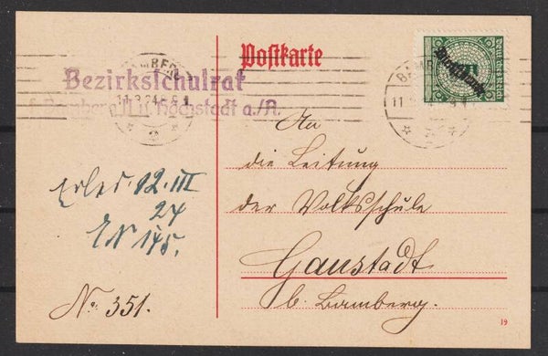 MiNr. D 100 auf Postkarte  BAMBERG 11.3.24  (s23051)