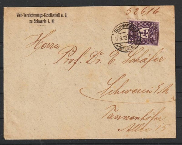 MiNr. 200 a EF Brief, SCHWERIN 17.6.22  (s23052)