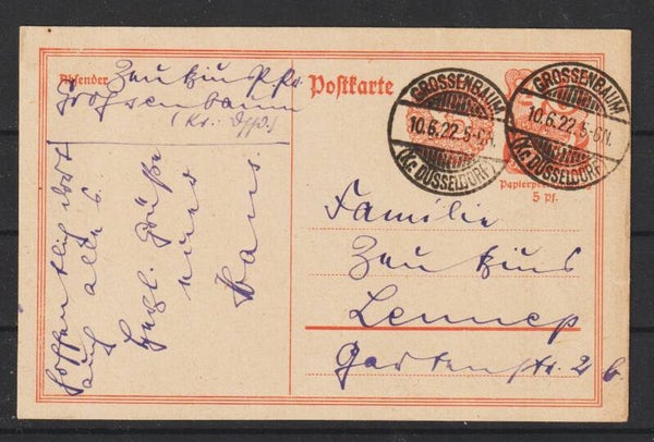 Ganzsache P 153 I  GROSSENBAUM  10.6.22  (s23052)