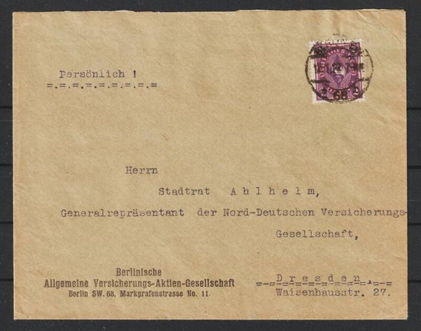MiNr. 191 Einzelfrankatur auf Brief  12.1.22  (s23055)