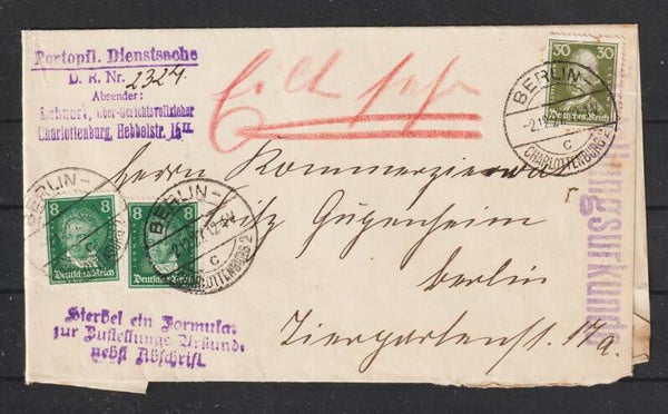 Porto Pflichtige Dienstsache, Eilt sehr, Zustellungsurkunde 2.12.27  (s23074)