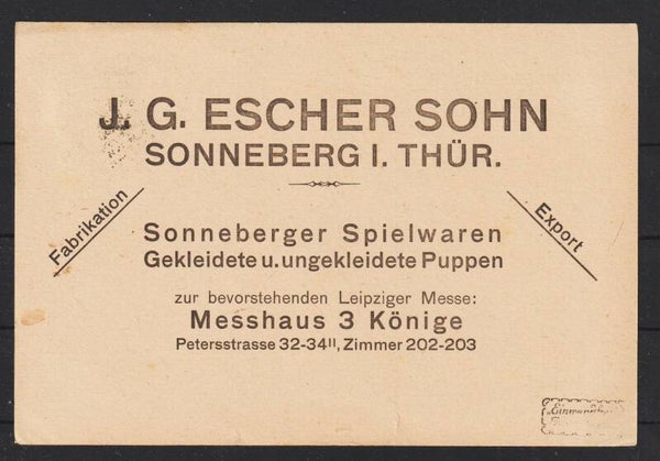 MiNr. 159 auf Postkarte "G.J.Escher Sohn" SONNEBERG 21.8.21, geprüft  (s23080)