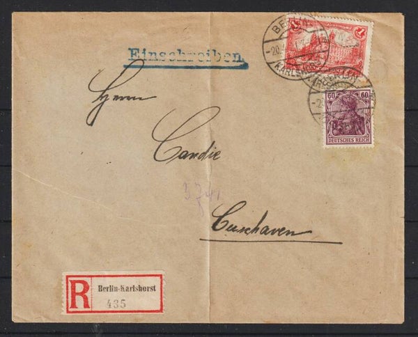 MiNr. A 113, 92 auf R-Brief  BERLIN-KARLSHORST  20.4.21  (s23080)