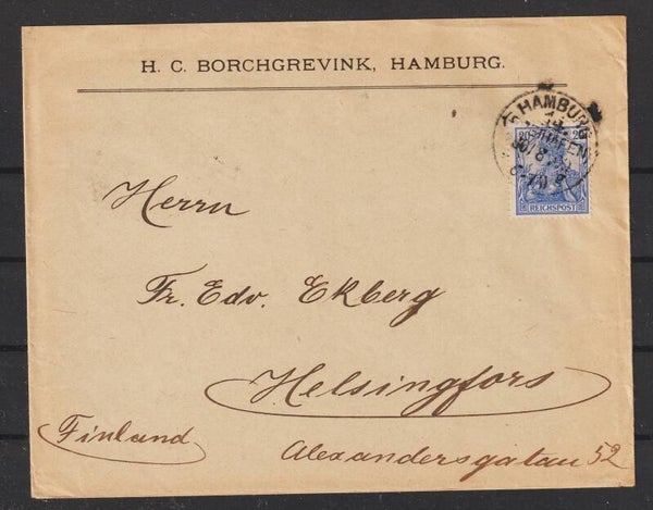 MiNr. 57 Einzelfrankatur, Hamburg nach Helsingfors 30.8.00 (s23091)