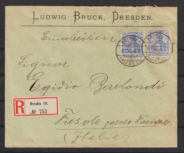 MiNr. 72 (2x) portogerecht, Dresden nach Fisole Italien 8.12.05 geprüft BPP  (s23091)