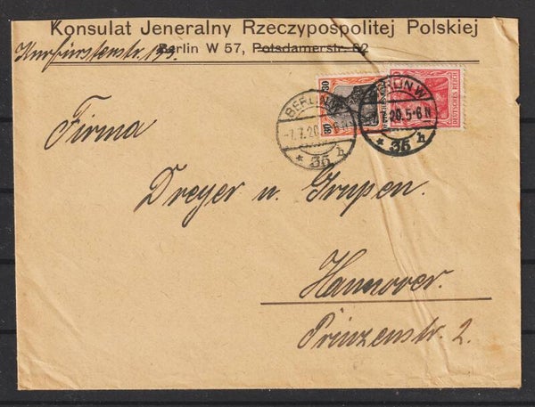 MiNr. 86, 89 portogerechte Mif, Berlin nach Hannover 7.7.20  (s23091)