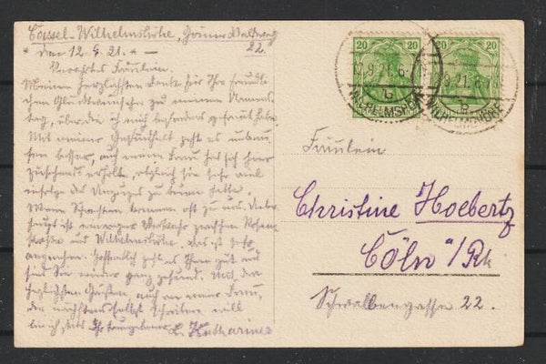 MiNr. 143 b EF auf Karte mit Werbeaufdruck, geprüft  (s23095)