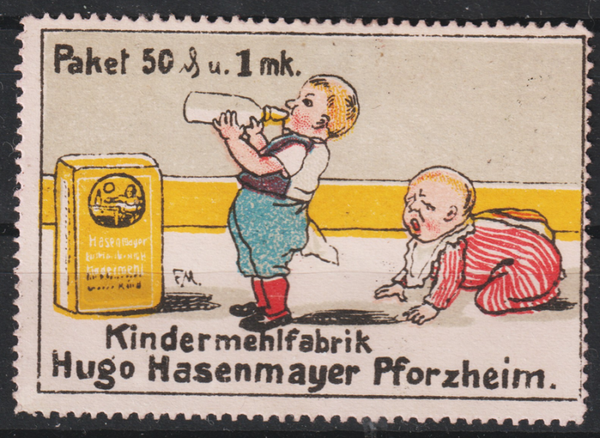 Vignette, Reklamemarke "Kindermehlfabrik Hugo Hasenmayer Pforzheim"  (s23120)
