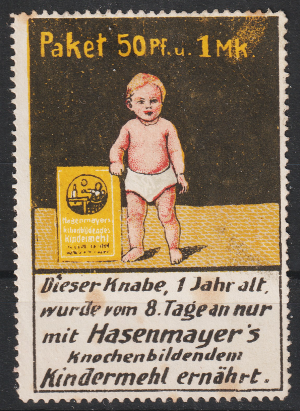 Vignette, Reklamemarke "Kindermehlfabrik Hugo Hasenmayer Pforzheim"  (s23120)
