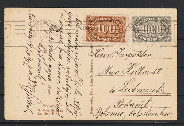 MiNr. 250, 252 auf AK NÜRNBERG 10.8.23  (s23143)
