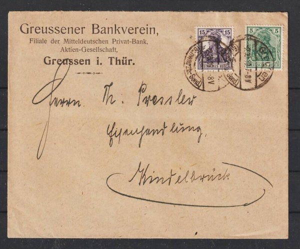 MiNr. 101, 85 Brief "Greussener Bankverein" GREUßEN 2.10.19   (s23154)