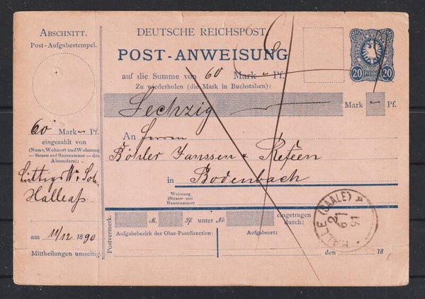 Postanweisung,  HALLE (SAALE)  6.1.91  (s23155)