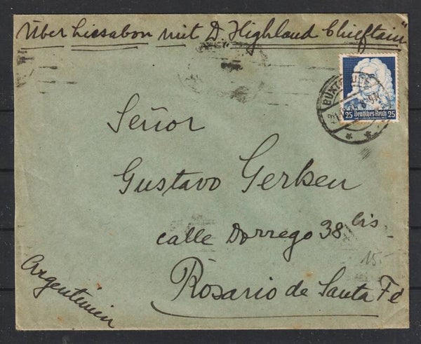 MiNr. 575 EF auf Brief BUXTEHUDE 21.12.35 nach Argentinien    (s23158)