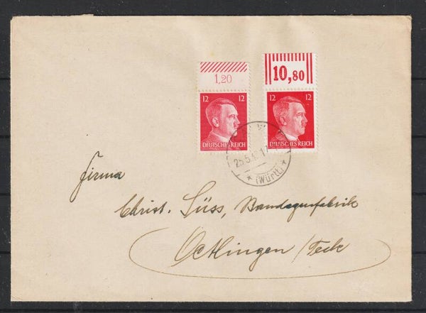MiNr. 788, 827 Oberrand auf Brief   CALW 25.5.43    (s23158)
