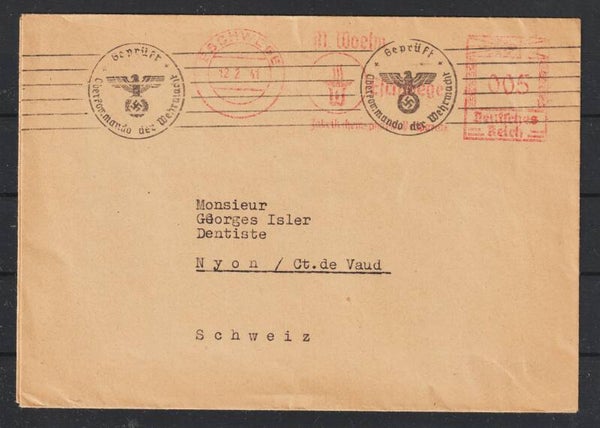 5 Pfennig Freistempel Auslands-Drucksache ESCHWEGE 12.2 41, zensiert   (s23158)