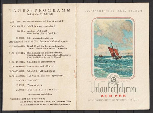 Bordkarte, Dampfer „Sierra Corboda", NS Gemeinschaft "Kraft durch Freude" (s24001)