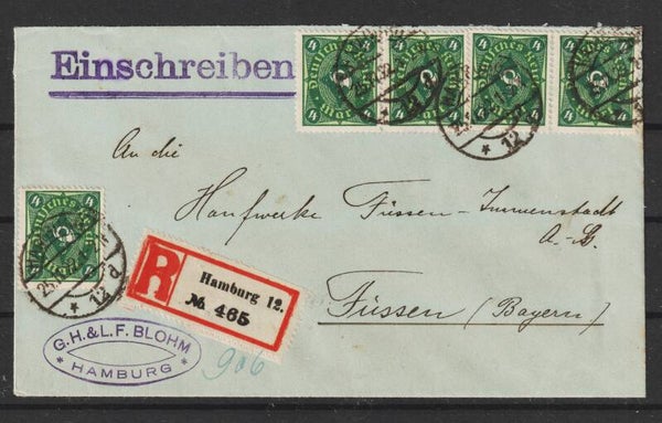 MiNr. 193 (5x) auf R-Brief  HAMBURG 25.11.22   (s24020)