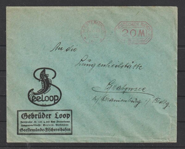 20 Mark Freistempel Drucksache "Seeloop, Gebrüder Loop" GESTERMÜNDE 26.6.23  (s24024)