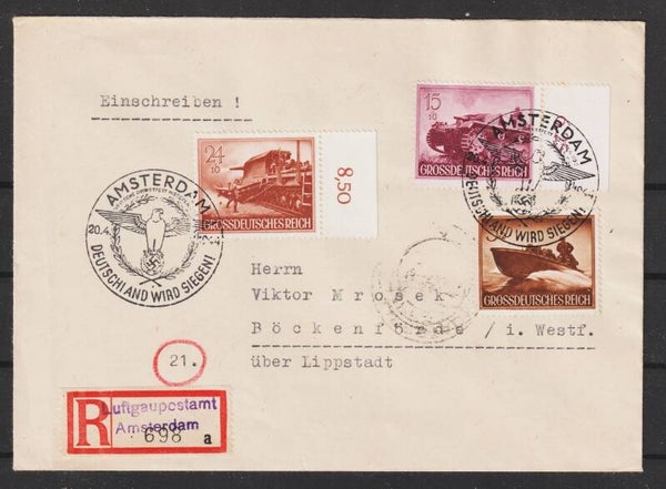 MiNr. 883, 881, 873 auf portogerechten R-Brief, Luftgaupostamt Amsterdam (s24025)