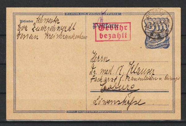 Ganzsache P 150  "Gebühr bezahlt" DESSAU  6.9.23 (s24028)