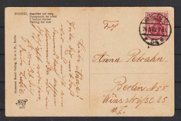 MiNr. 197 EF auf Postkarte Berlin 24.5.22 (s24031)