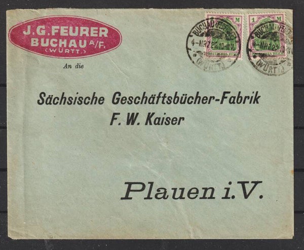 MiNr. 150 (2x) auf Brief  BUCHAU  4.MRZ.22  (s24033)