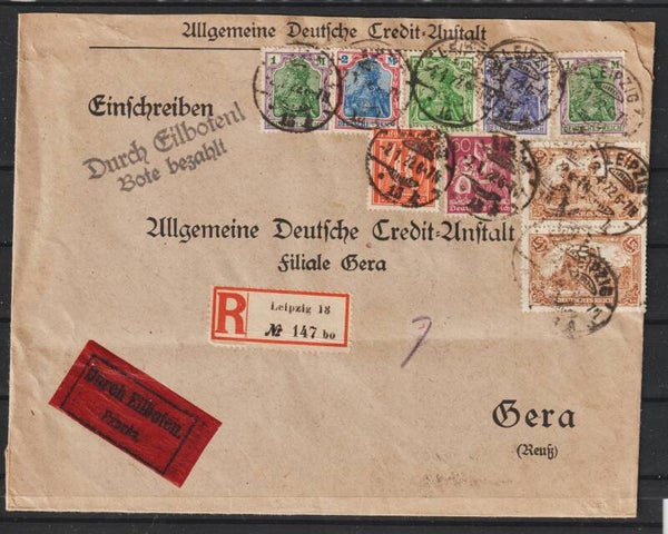 Eilboten R-Brief  LEIPZIG 2.1.22 nach Gera (s24033)