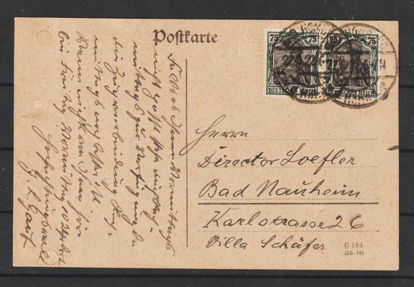 MiNr. 104 c MeF auf Postkarte, BAD HOMBURG 22.6.22, geprüft Tworek BPP (s24037)
