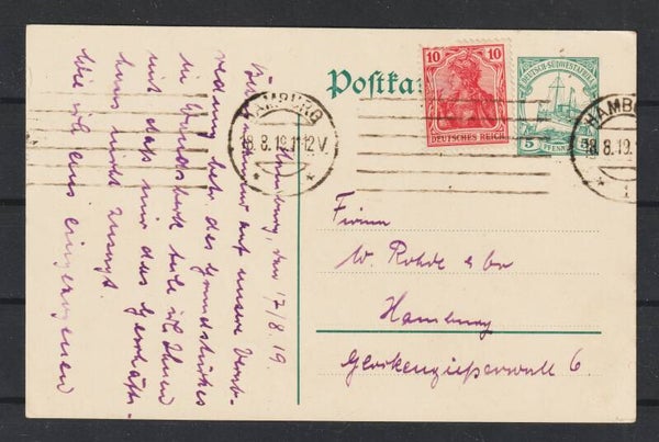 MiNr. 86 auf Ganzsache "Deutsch-Südwestafrika" HAMBURG 18.8.19   (s24037)