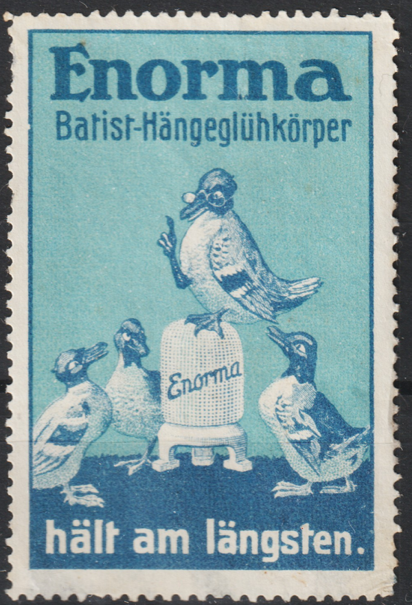 Vignette, Reklamemarke "Enorma Batist-Hängeglühkörper hält am längsten"  (s24039)