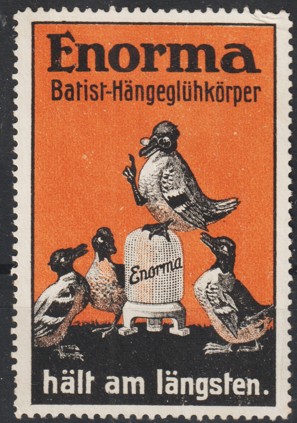Vignette, Reklamemarke "Enorma Batist-Hängeglühkörper hält am längsten"  (s24039)