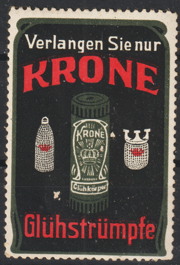 Vignette, Reklamemarke "Krone Glühstrümpfe"  (s24039)