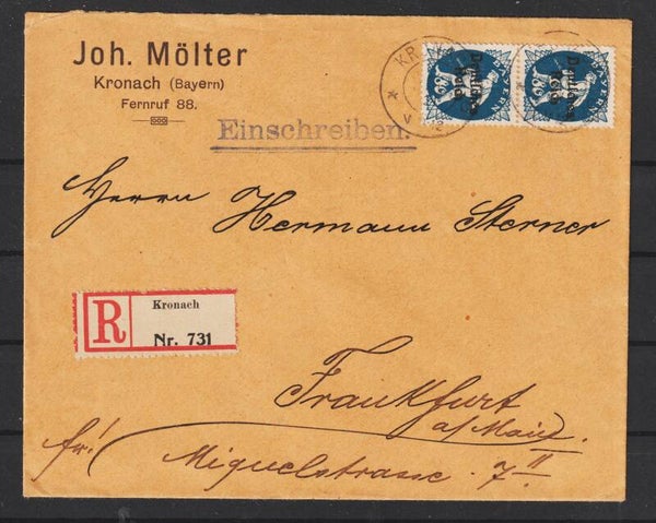 MiNr. 128 MeF auf R-Brief KRONACH 3.7.21   (s24040)