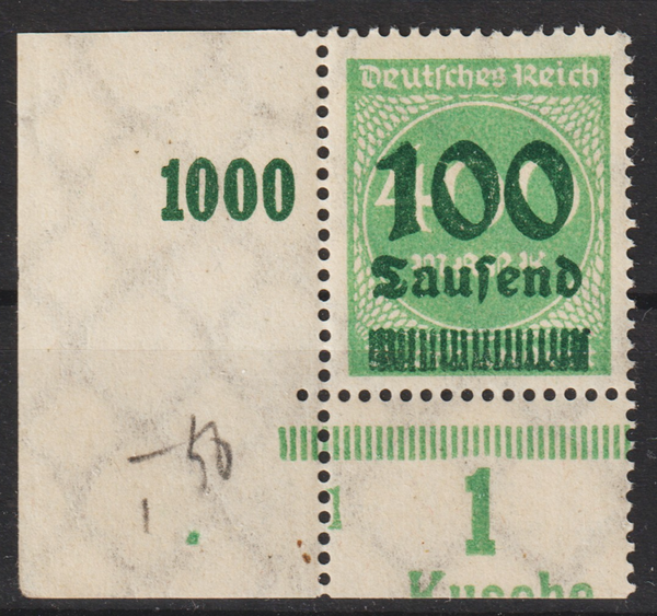 MiNr. 290 postfrische ** Bogenecke, DZ: Kusche, Formnummer 1   (s24040)